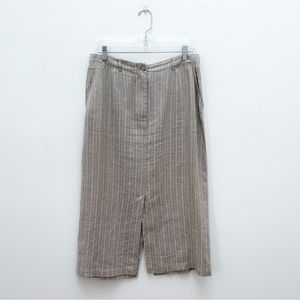 Taupe Striped Linen Midi Skirt